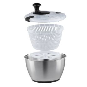Stainless Steel Salad Spinner, 4.75Qt, One-handed Easy Press Large Vegetable Dryer Washer, Lettuce Cleaner and Dryer with 304 Stainless Steel Bow