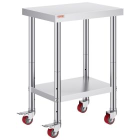 Stainless Steel Work Table 24 x 18 x 34 Inch, 700 LBS Load Capacity with 4 Wheels, 3 Adjustable Height Levels