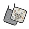 White with Gray Coton de Tulear Coffee Bar Pair of Pot Holders Pair 7.5x7.5 Quilted Insulated Hot Pads Decorative Kitchen Gift Made in USA