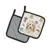 White and Tan Bearded Collie Coffee Bar Pair of Pot Holders Pair 7.5x7.5 Quilted Insulated Hot Pads Decorative Kitchen Gift Made in USA